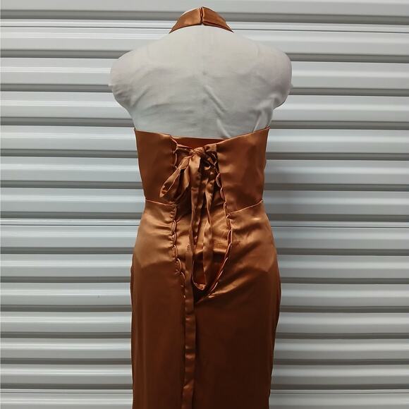 Y2K Retro Womens Satin Halter Dress 4 Formal Occasion Evening Gown Wedding Prom - Picture 5 of 10